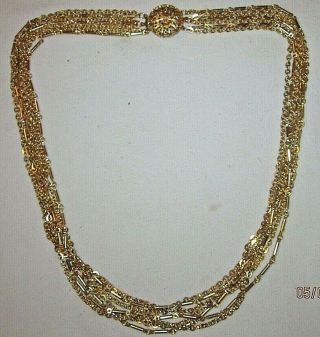 Vtg 18k Gold Plated Multi - Strand Luxurious Filigree Ornate Clasp Estate Necklace