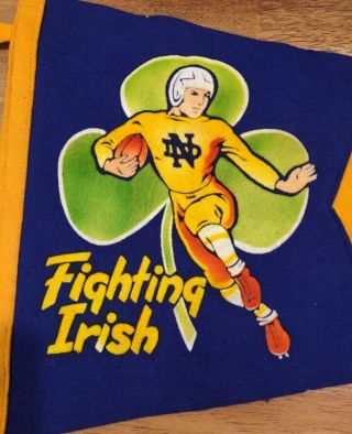 Notre Dame Fighting Irish Football Pennant Vintage 1940s/50s 29.  5” Felt