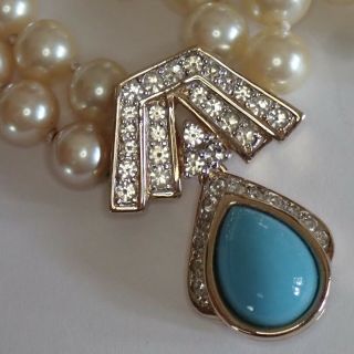 Vintage Panetta Gold Plate Faux Pearl Turquoise Rhinestone Necklace