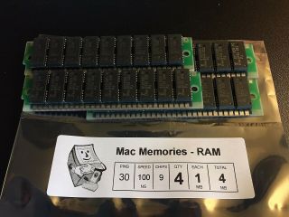 4x 1mb 30 - Pin 9 - Chip Parity 100ns Fpm Memory Simms Apple Macintosh Se Plus Ram