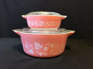 Vintage Pyrex Pink Gooseberry Casserole Dishes 471 475 With Lids