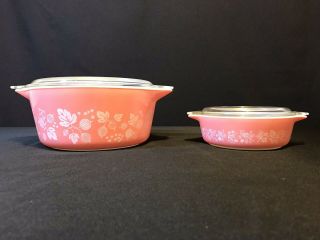 Vintage Pyrex Pink Gooseberry Casserole Dishes 471 475 with Lids 2
