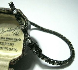 Vintage Signed Joan Rivers Smokey Black Clear Crystal Rhinestone Tennis Bracelet