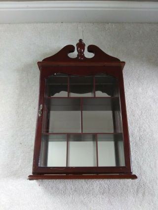 Vintage Wall Hanging Table Top Curio Cabinet Shelf Glass Door Wood Display Case