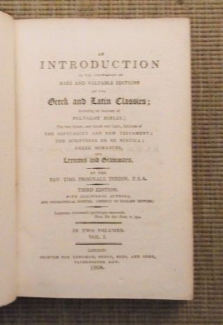 Intro.  to Greek and Latin Classics.  Thomas Dibdin.  1808.  Third Ed.  Two Vols. 3