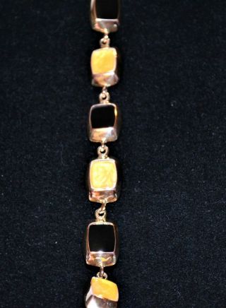 Vintage Gold Plated Yellow & Black Enamel Square Link Bracelet Womens Jewelry