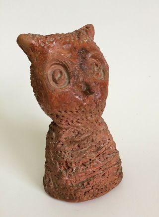 Vintage Primitive Clay Owl Sculpture Crude Raw Outsider Weird Folk Art