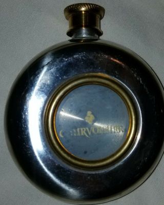 Vintage Courvoisier Logo Flask Round 5oz Stainless Steel & Brass With Screw Top