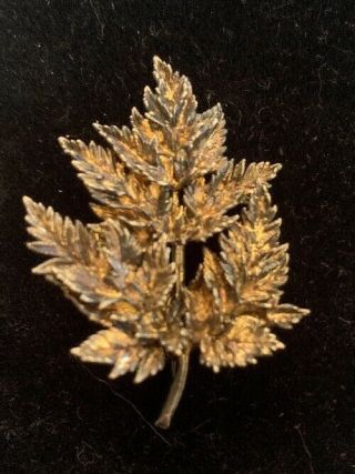 Vintage Gilded Sterling Silver Signed Flora Danica Leaf Shaped Brooch.  Denmark
