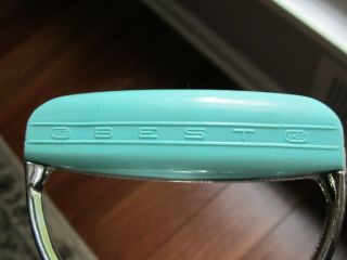 Vintage Flint Best Ekco Hand Mixer Turquoise Handle Stainless Egg Beater 7