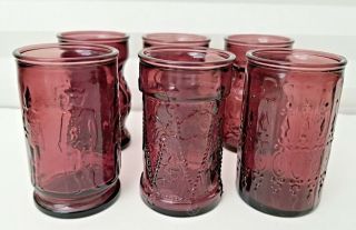 6 Vintage Wheaton Glass Amethyst Purple Juice Glasses Assorted Shape & Pattern