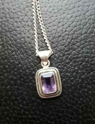 Vintage Amethyst 925 Sterling Silver Pendant Necklace 16 " Silver Chain