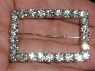 Large Vintage Brooch Silver Pin Open Big Rectangular Rectangle Prong Set Stones