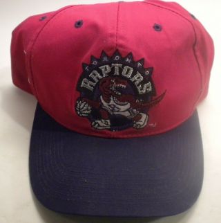 Vintage 90s Sports Specialties Nba Toronto Rapters Red Script Logo Snapback Hat
