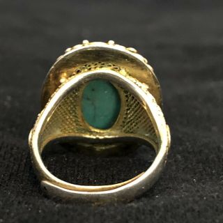 Vintage Chinese Export Gilt Silver Filigree Turquoise Adjustable Ring 7