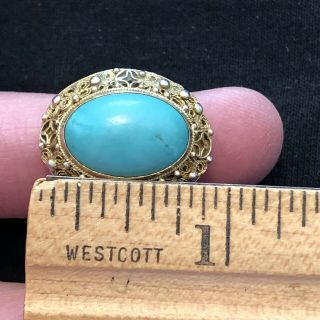 Vintage Chinese Export Gilt Silver Filigree Turquoise Adjustable Ring 8