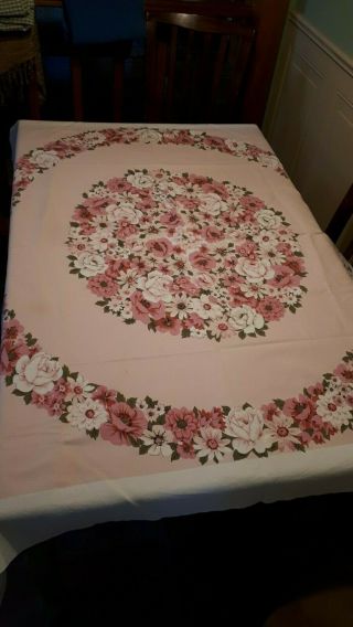 PRETTY PINKS GARDEN VINTAGE COTTON TABLECLOTH - NO ISSUES,  47X54 INCHES 2