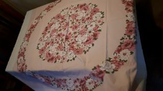 PRETTY PINKS GARDEN VINTAGE COTTON TABLECLOTH - NO ISSUES,  47X54 INCHES 3