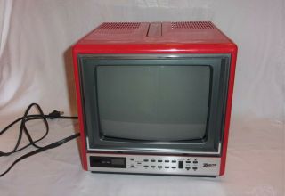 Vintage 80s Zenith Small Square Red Portable 9 " Retro Gaming Colored Tv