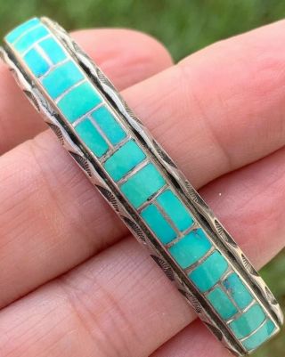 Vintage Navajo Sterling Silver Turquoise Inlay Cuff Bracelet