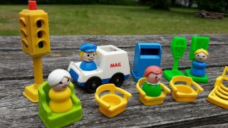Vintage Fisher Price Little People Mail Truck - Man - Box - Phone - Meter - Stop Light - Etc 2