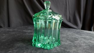 Vintage Fenton Art Glass Sea Mist Green Vulcan Candy Jar With Lid 7 " Tall