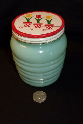 Vintage Jadeite Fire King Grease Jar With Tulip Cover Anchor Hocking