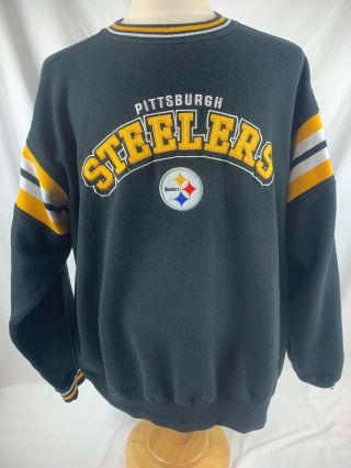 Xl Vintage 90s Nfl Pittsburgh Steelers Black Embroidered Crewneck Sweatshirt