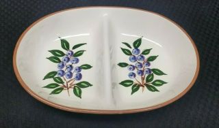 Vintage Stangl Pottery Blueberry Divided Oval Bowl Small Serving Dish