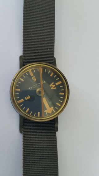 Vintage Military Survival Wrist Compass With Olive Drab Nylon Strap W.  C.  Co.