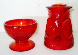 Vintage Big Viking Glass Owl Fairy Lamp Figurine Ruby Red Design Nr