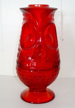 VINTAGE BIG VIKING GLASS OWL FAIRY LAMP FIGURINE RUBY RED DESIGN NR 2