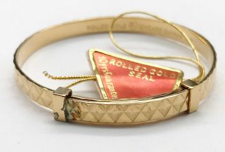 Vintage Childs Kids Baby 9ct Rolled Gold Slim Geometric Pattern Bracelet Bangle