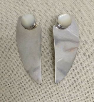 Vtg Artisan C A Johnson Sterling Silver White Moonstone Modernist Earrings Ooak