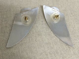 Vtg Artisan C A Johnson Sterling Silver White Moonstone Modernist Earrings OOAK 4