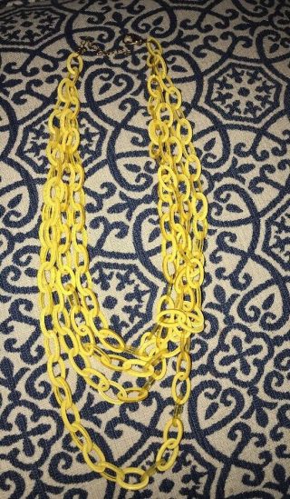 Vintage Mid Century Modernist Yellow Multi Strand Lucite Chain Necklace