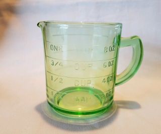 Vintage Hazel Atlas Green Depression Glass 1 Cup Measuring Cup 1 Spout