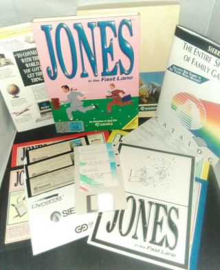 Jones In The Fast Lane Vintage Sierra Ibm Dos Big Box Complete 3.  5/5.  25 Disks