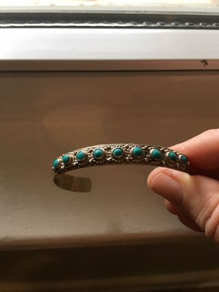 Vintage Old 1950s Sterling Silver Turquoise Row Cuff Bracelet Id Markings