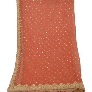 Sanskriti Vintage Dupatta Long Stole Net Mesh Peach Veil Hand Beaded Scarves 6