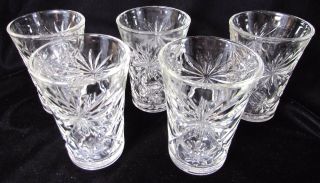 5 Vtg Anchor Hocking Eapc Star Design 6 Ounce Juice Glasses Clear Pressed Glass