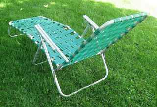 Vintage folding CHAISE LOUNGE WEBBED LAWN CHAIR GREEN SHAPE 3