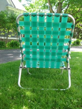 Vintage folding CHAISE LOUNGE WEBBED LAWN CHAIR GREEN SHAPE 5