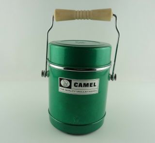 Vintage Camel Art Deco Green Vacuum Thermos Bucket 6 3/4 " Hong Kong