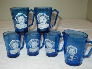 Vintage Shirley Temple Cobalt Blue Mini Pitcher And Mug Cup Set