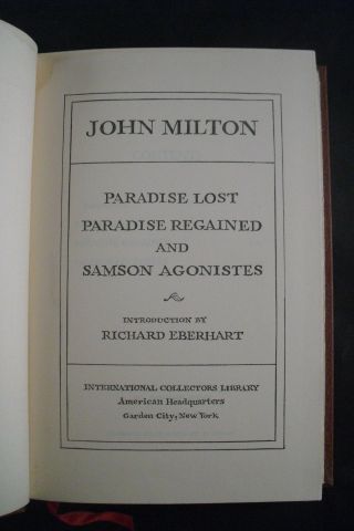 PARADISE LOST AND OTHER POEMS John Milton 1969 INTERNATIONAL COLLECTORS LIBRARY 4