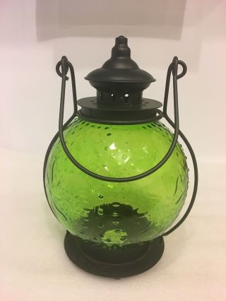 Vintage Green Globe Shade Candle Holder Lantern Lamp Light,  Table Centerpiece.