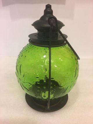 Vintage green globe shade candle holder lantern lamp light,  table centerpiece. 2