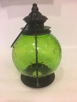 Vintage green globe shade candle holder lantern lamp light,  table centerpiece. 4