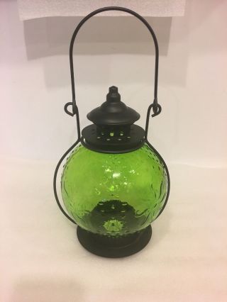 Vintage green globe shade candle holder lantern lamp light,  table centerpiece. 5